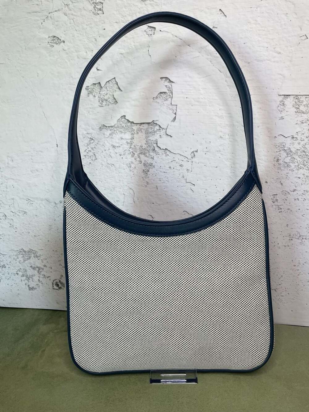 Miztigose Shoulder Bag Blue White Woven Grid Minimalist Purse